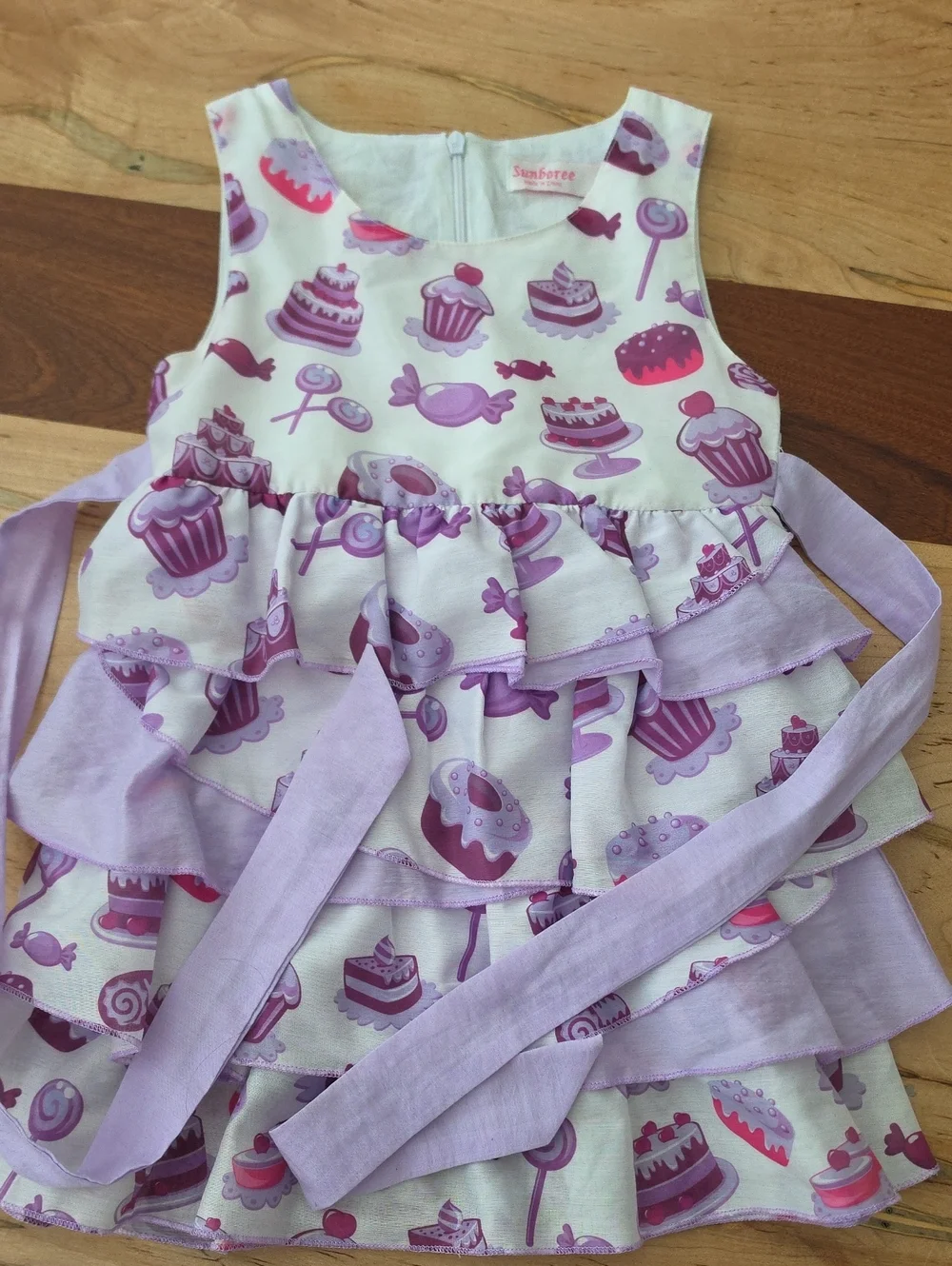 Girls' Lavender Tiered Candy Print Dress